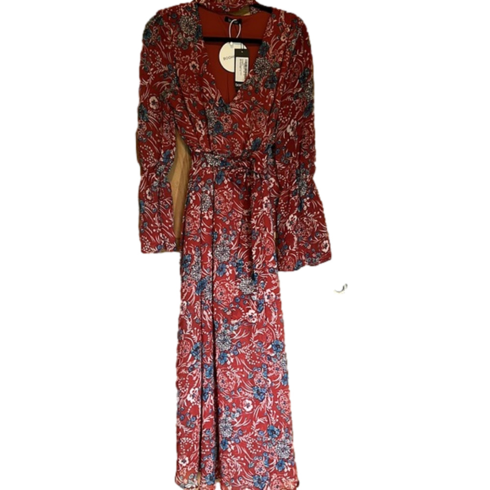 Gabriella bohemian tie detail rust maxi dress​ - Picture 2 of 7